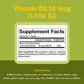Natural Factors capsules de vitamine D3 125 mcg sur une table en bois