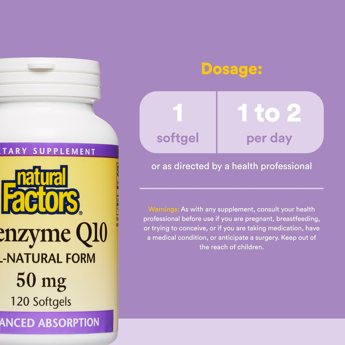 Natural Factors Coenzyme Q10 50mg softgels side view