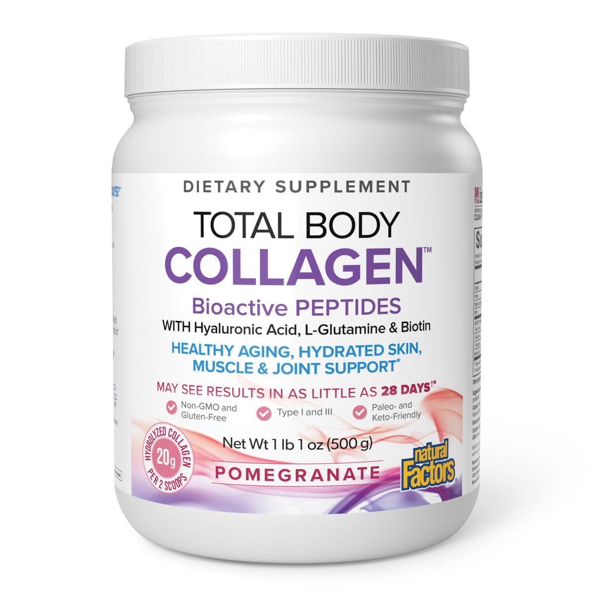 Natural Factors Collagène Total Corps 500 g vue avant avec emballage