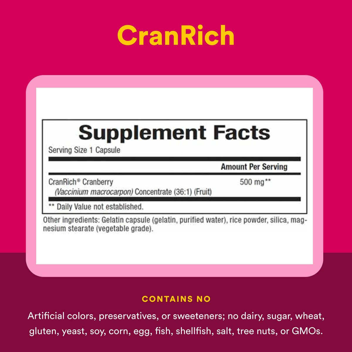 Natural Factors Concentré de Canneberge 500 mg sur un fond naturel