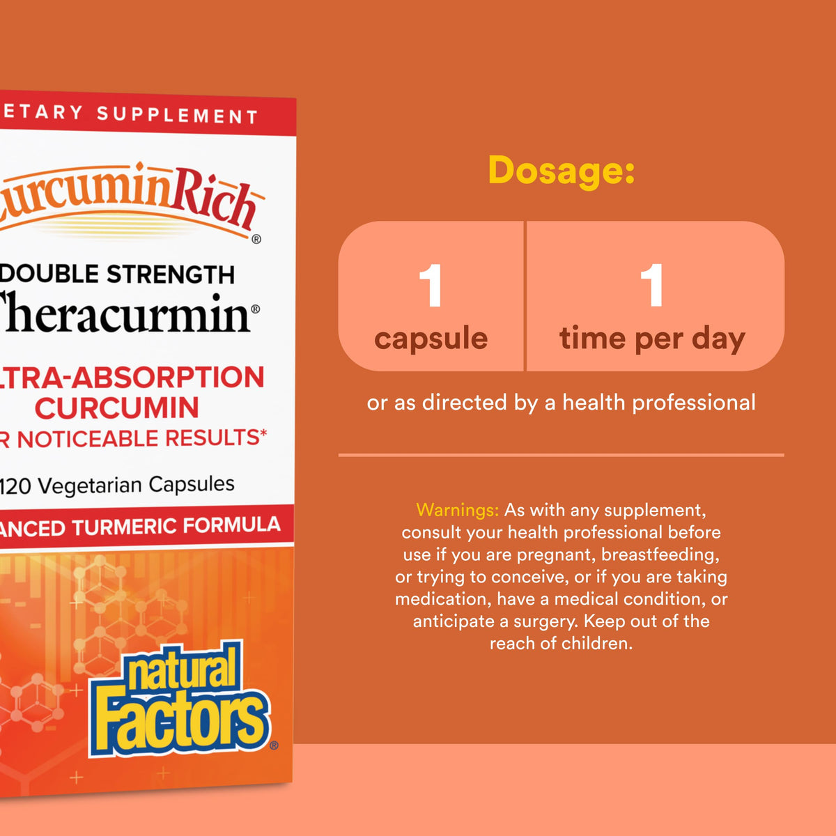 Natural Factors Curcuma Theracurmin Double Force 120 Capsules côté avec étiquette