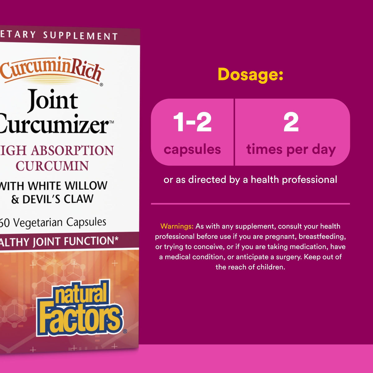 Natural Factors CurcuminRich Joint Curcumizer 60 Capsules, vue de côté