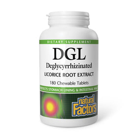 Natural Factors DGL Réglisse 400 mg, 180 comprimés à mâcher, vue avant