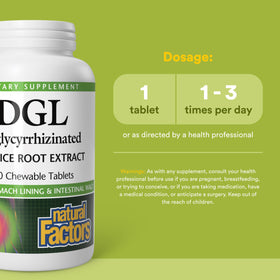 Natural Factors DGL Réglisse 400 mg, comprimé à mâcher en gros plan
