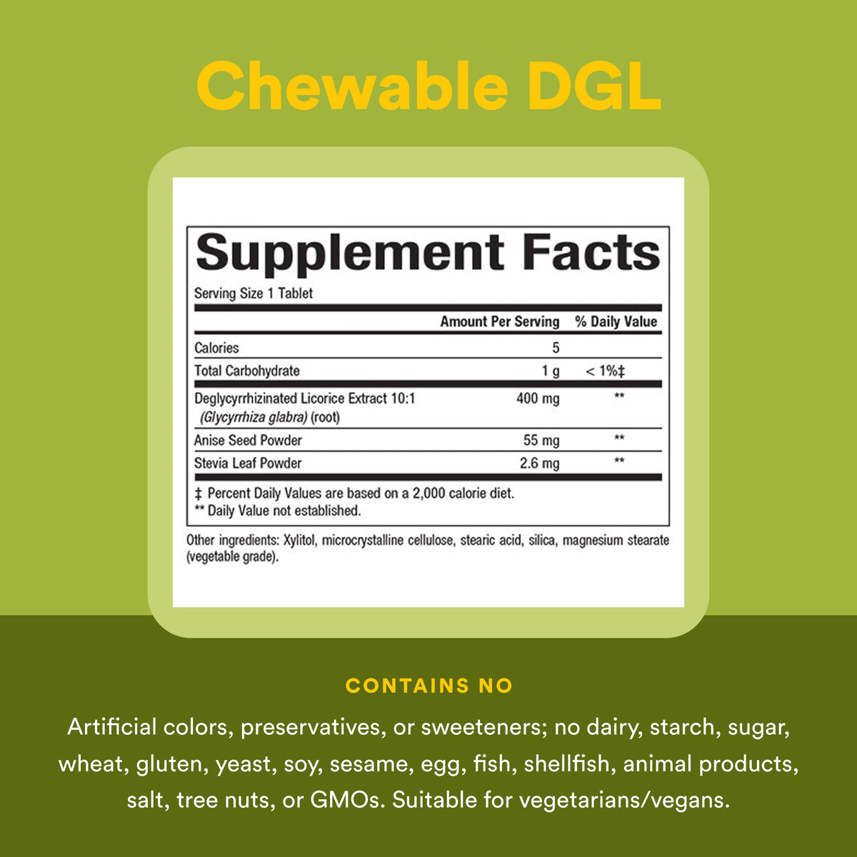 Natural Factors DGL Réglisse 400 mg, vue de côté de l'emballage