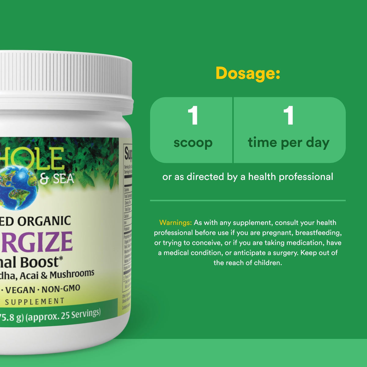 Natural Factors Energize Adrenal Support Poudre 231g étiquette