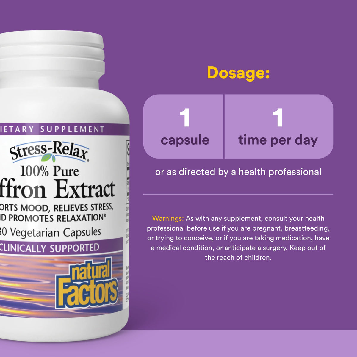 Natural Factors Extrait de Safran capsules sur fond blanc