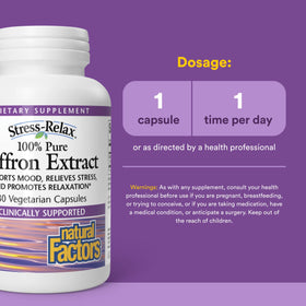 Natural Factors Extrait de Safran capsules sur fond blanc