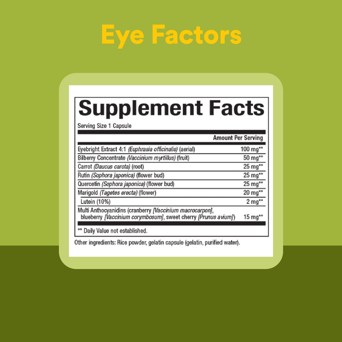 Natural Factors Eye Factors packaging details