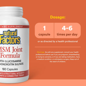Natural Factors Formule MSM Articulaire 180 capsules avec étiquette