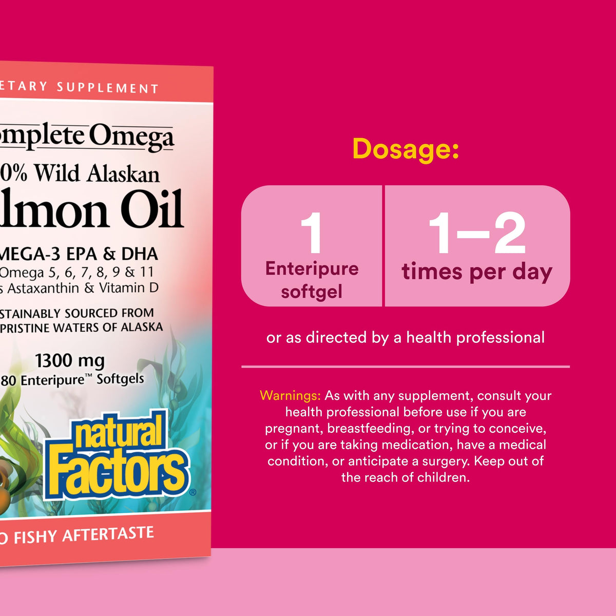 Natural Factors gélules Omega-3 saumon sur une table