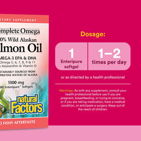 Natural Factors gélules Omega-3 saumon sur une table
