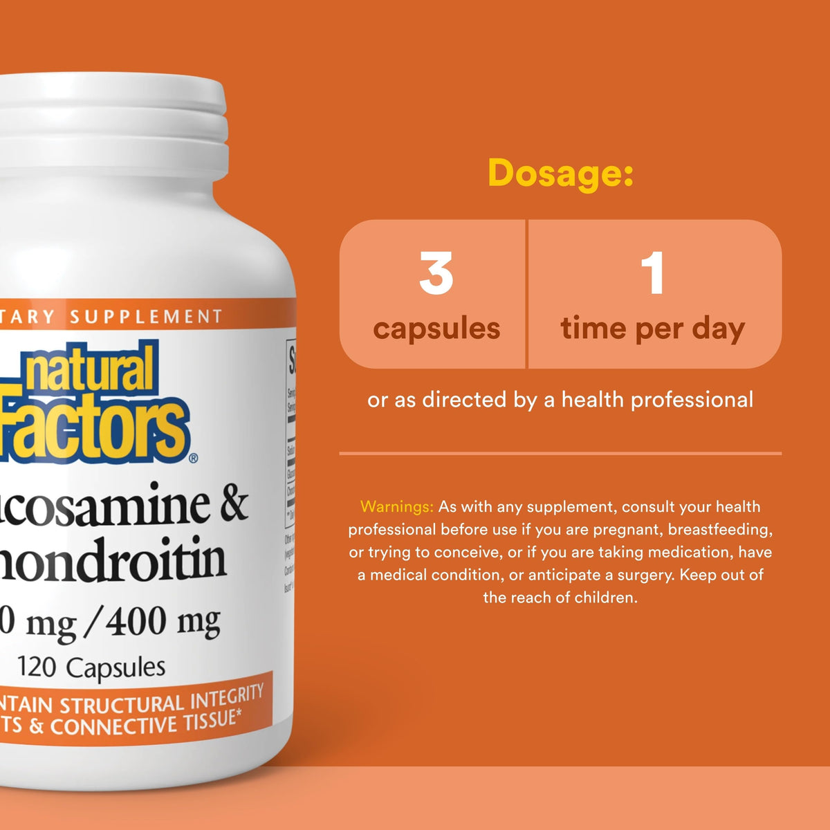 Natural Factors Glucosamine & Chondroitin 120 Capsules arrière avec informations nutritionnelles