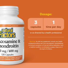 Natural Factors Glucosamine & Chondroitin 120 Capsules arrière avec informations nutritionnelles