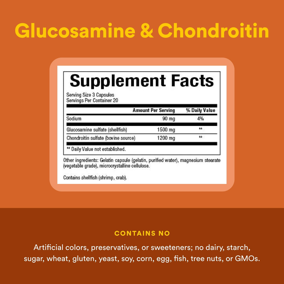 Natural Factors Glucosamine & Chondroitin 120 Capsules avec trois capsules sur une table