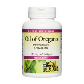 Natural Factors Huile d'Origan Bio 180 mg, 60 gélules molles, vue de l'emballage