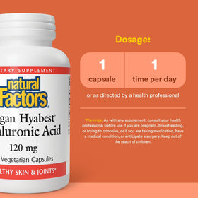 Natural Factors Hyabest Acide Hyaluronique 120 mg, étiquette de produit