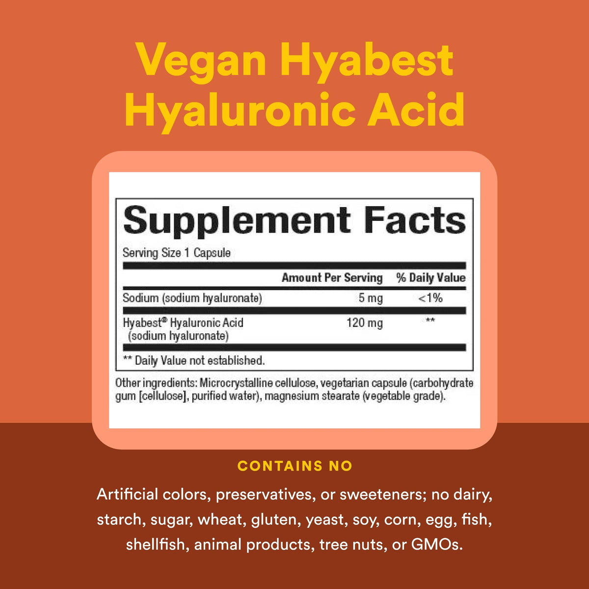 Natural Factors Hyabest Acide Hyaluronique 120 mg, vue arrière de l'emballage