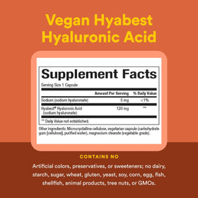 Natural Factors Hyabest Acide Hyaluronique 120 mg, vue arrière de l'emballage