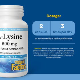 Natural Factors L-Lysine 1000 mg capsules close-up