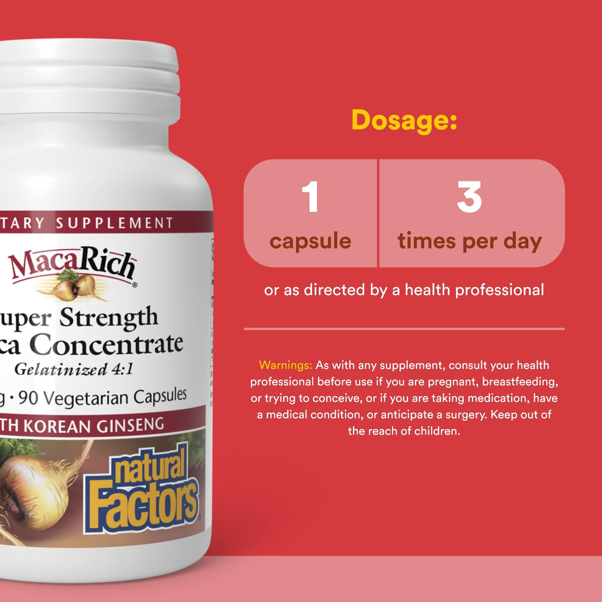 Natural Factors MacaRich 90 capsules sur une table