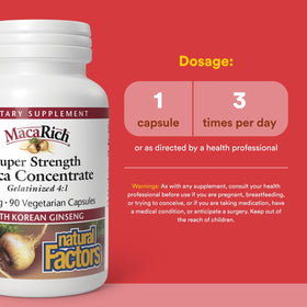 Natural Factors MacaRich 90 capsules sur une table