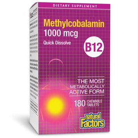 Natural Factors Methylcobalamin 1 000 mcg comprimés à mâcher avant d'être ouverts