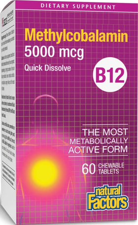 Natural Factors Methylcobalamin B12 5000 mcg comprimés à mâcher, vue de face