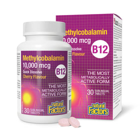 Natural Factors Methylcobalamin Vitamine B12 comprimés à mâcher, boîte avant