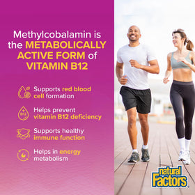Natural Factors Methylcobalamin Vitamine B12 comprimés à mâcher, côté de la boîte