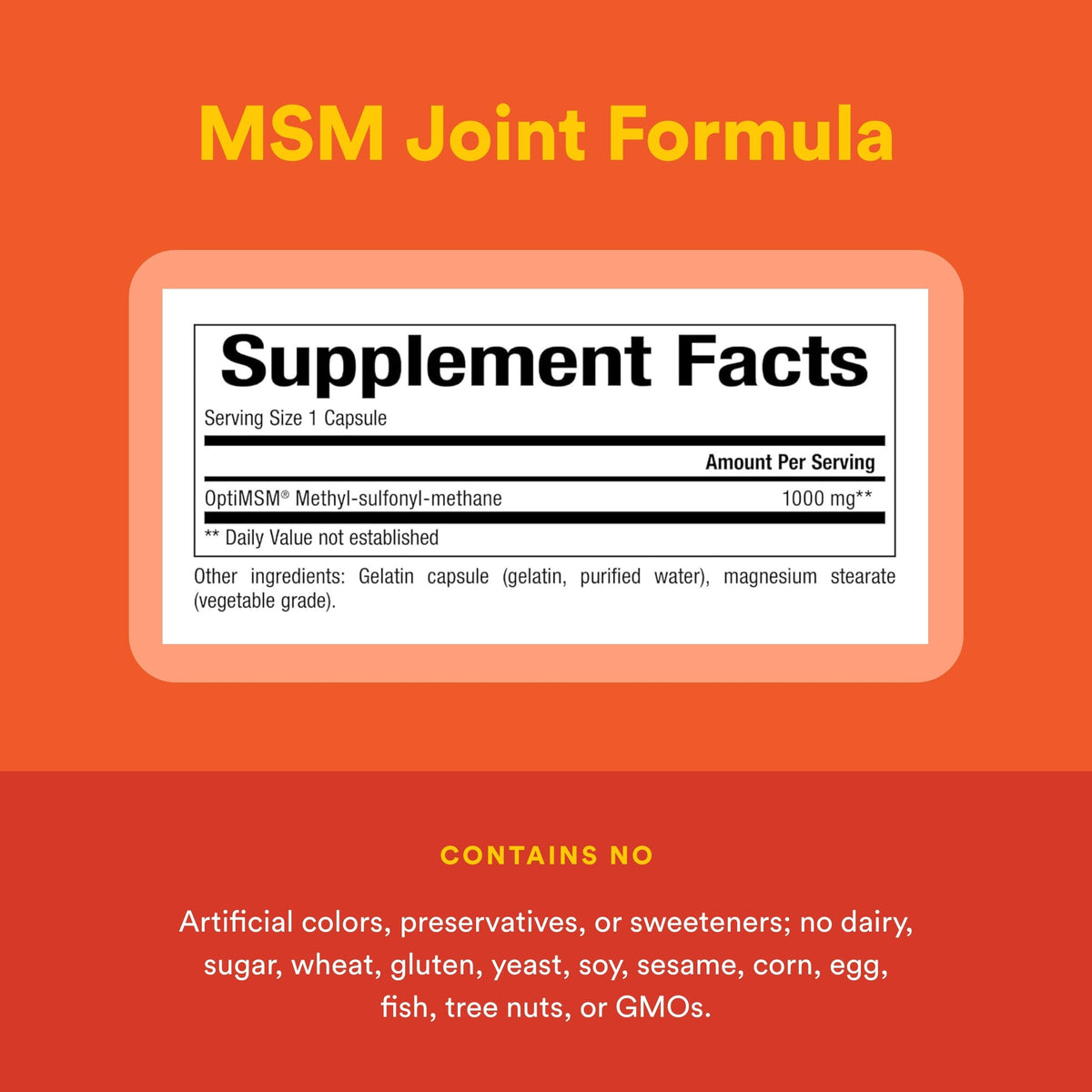 Natural Factors MSM 90 Capsules avec étiquette de composition