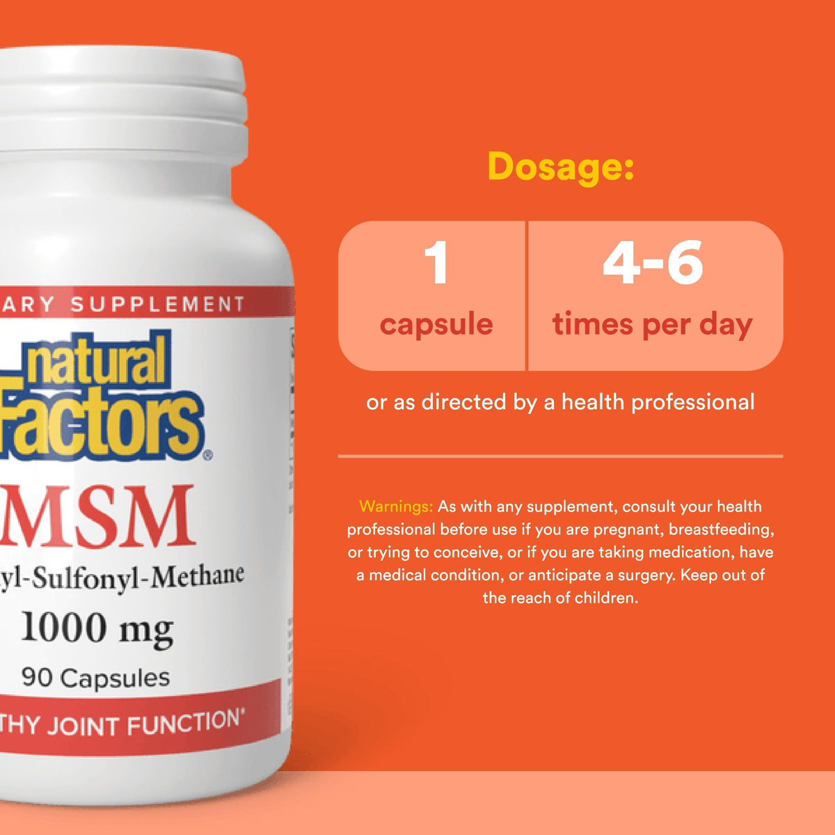 Natural Factors MSM Capsules montrant la taille des capsules