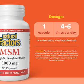 Natural Factors MSM Capsules montrant la taille des capsules