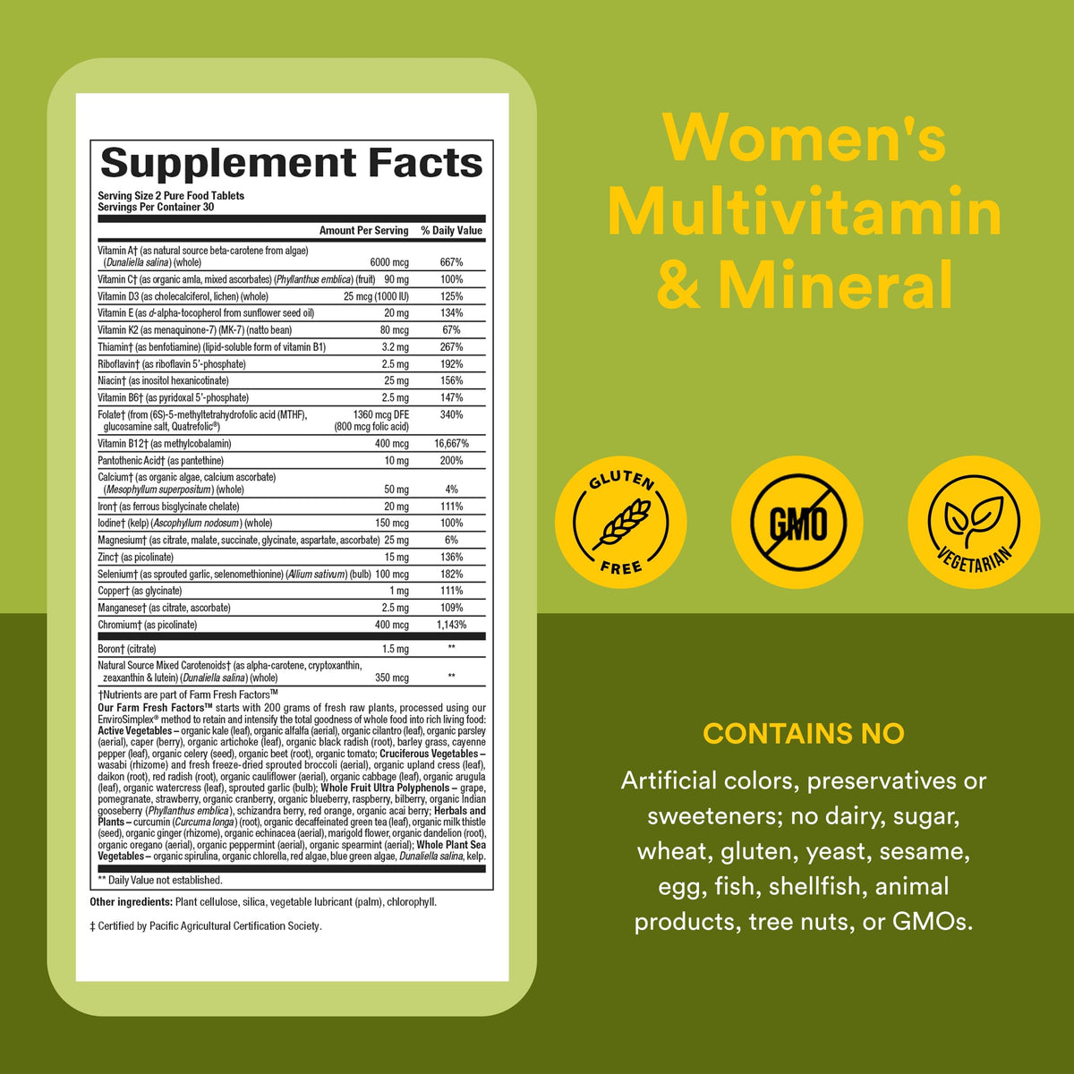 Natural Factors Multivitamine Femme, vue latérale des comprimés