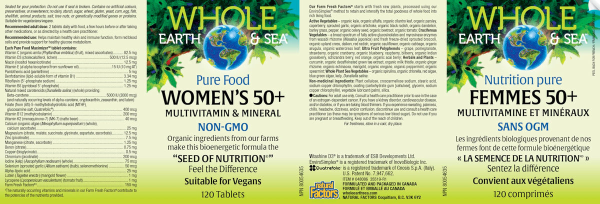Natural Factors Multivitamine Femmes 50+ 120 comprimés vegans prise quotidienne