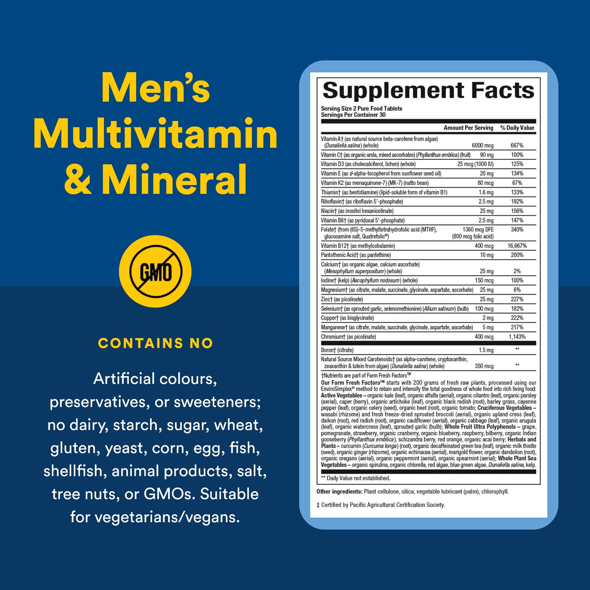 Natural Factors Multivitamines & Minéraux pour Hommes, vue de côté