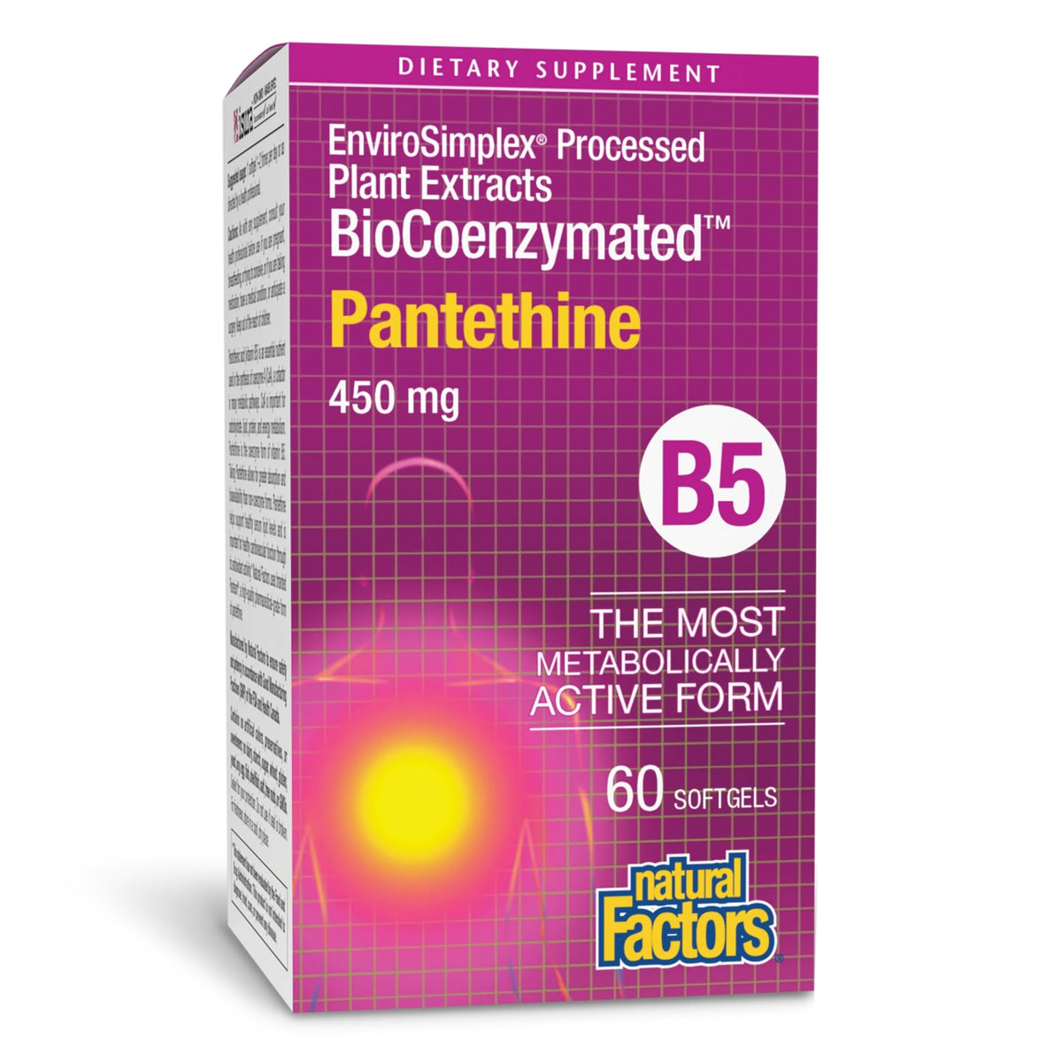 Natural Factors Pantethine B5 450 mg 60 gélules molles devant