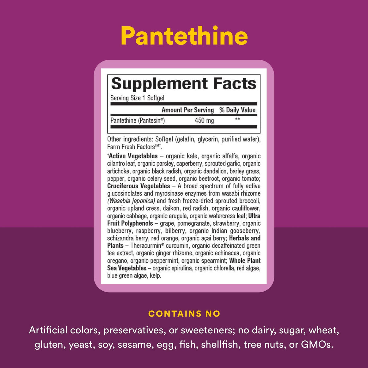 Natural Factors Pantethine B5 450 mg 60 gélules molles sur une table en bois