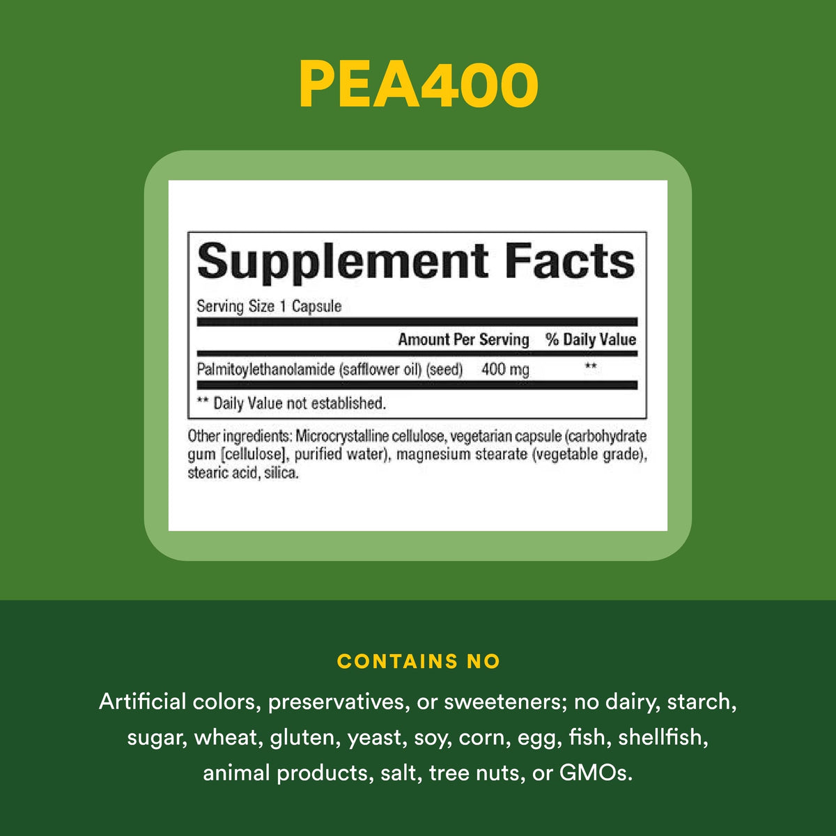 Natural Factors PEA400, capsules dans leur emballage