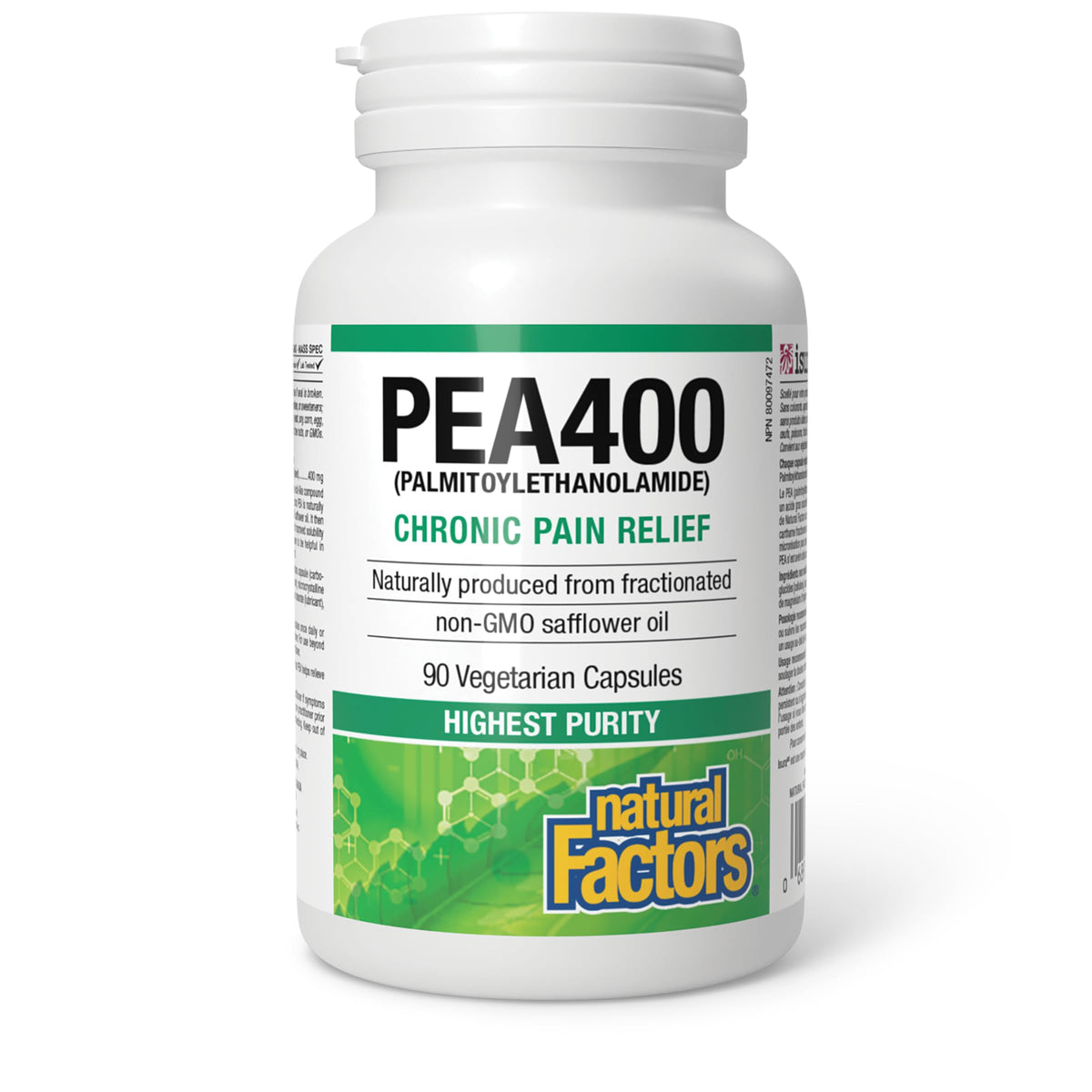 Natural Factors PEA400 Capsules sur un fond neutre