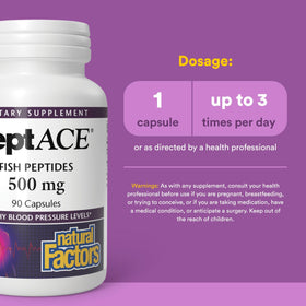 Natural Factors PeptACE étiquette avec ingrédients et dosage