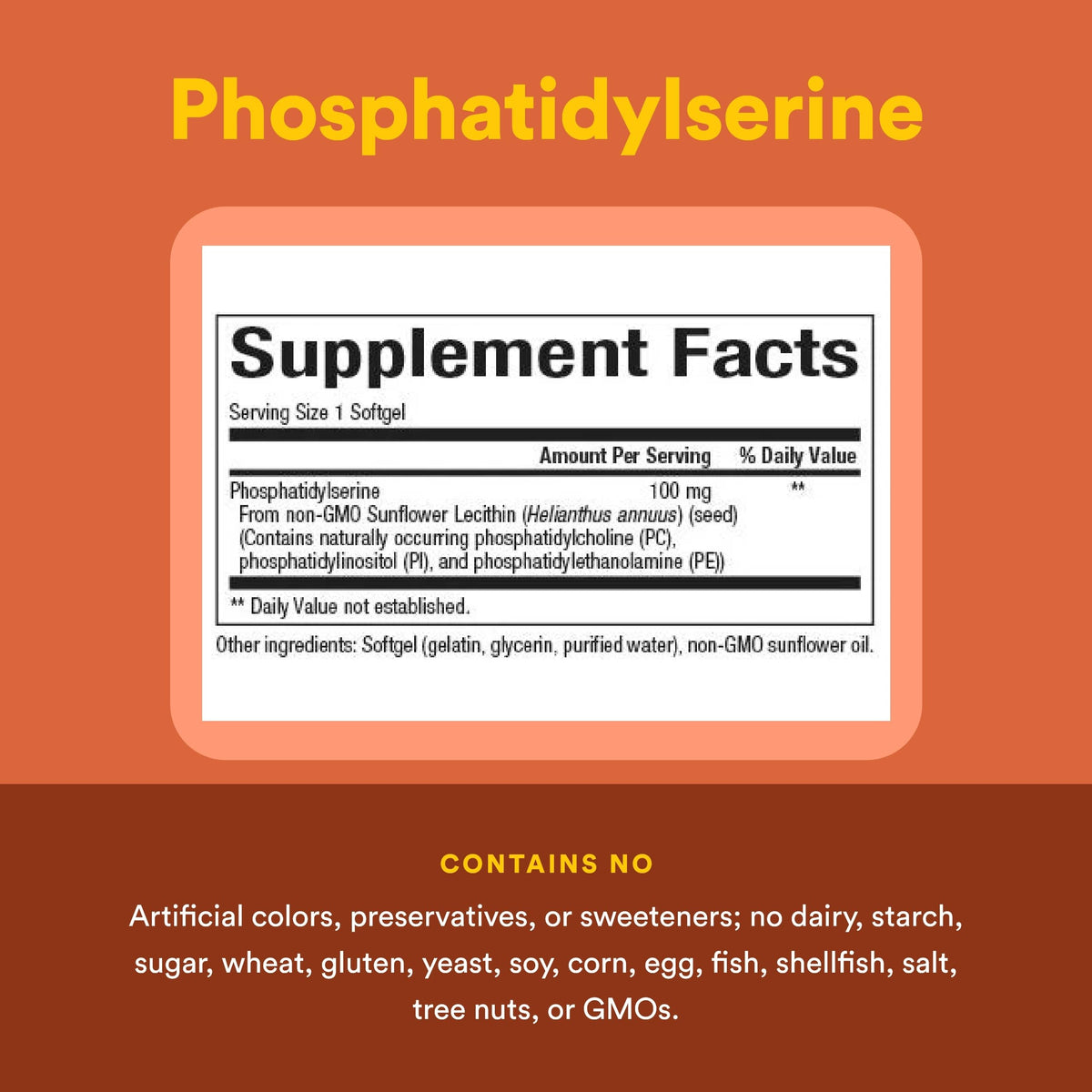 Natural Factors Phosphatidylserine 100 mg gélules sur fond blanc
