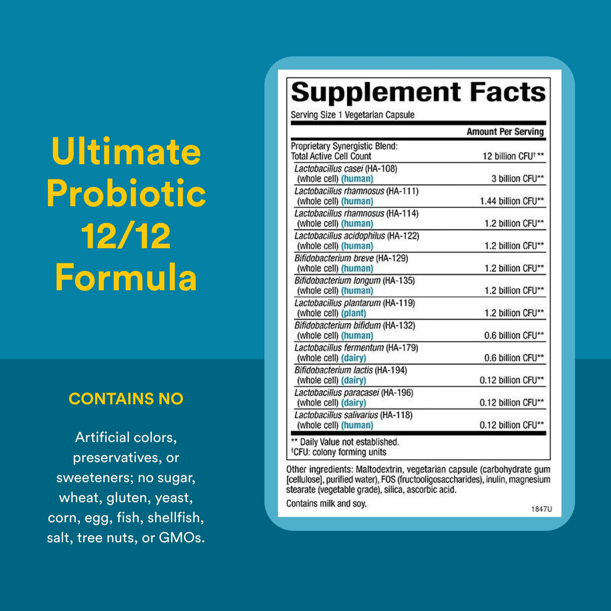 Natural Factors Probiotique 12/12 120 Capsules Végétales, capsules individuelles