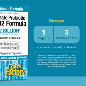 Natural Factors Probiotique 12/12 120 Capsules Végétales, étiquette