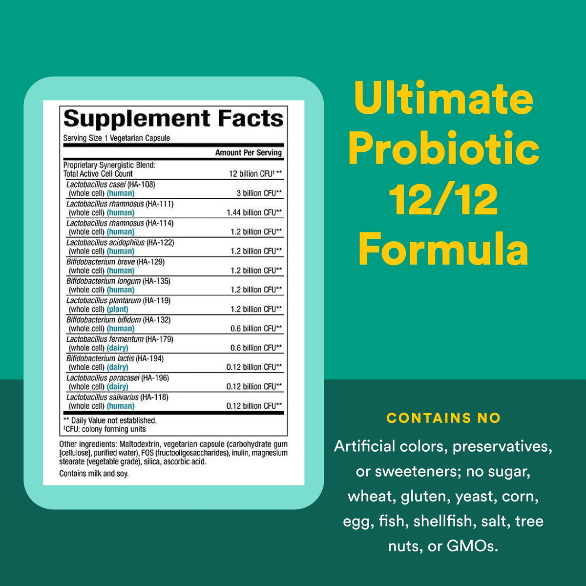 Natural Factors Probiotique 12 Milliards CFU 60 Capsules Végétales sur fond blanc