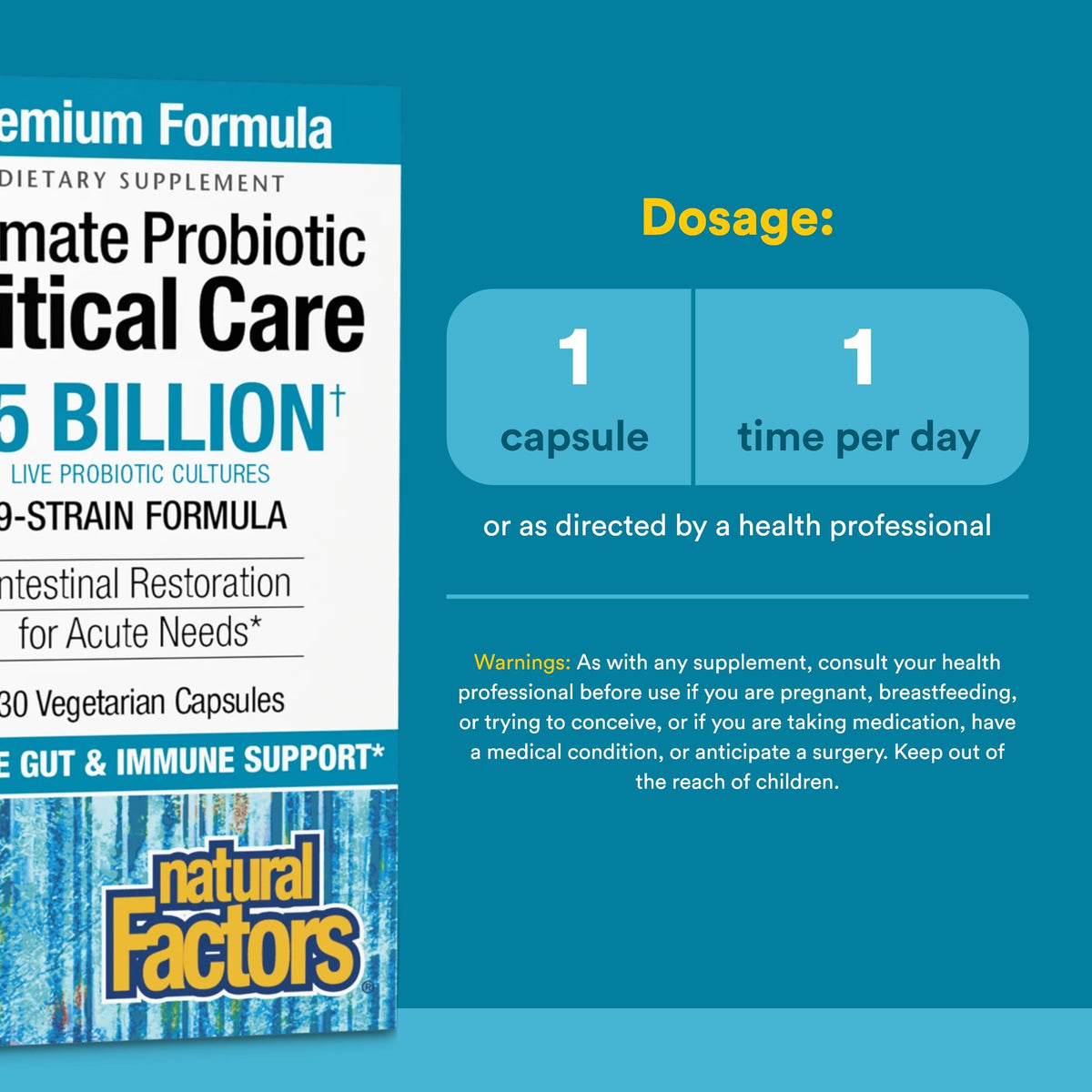 Natural Factors Probiotiques Ultimes 55 Milliards CFU étiquette détaillée