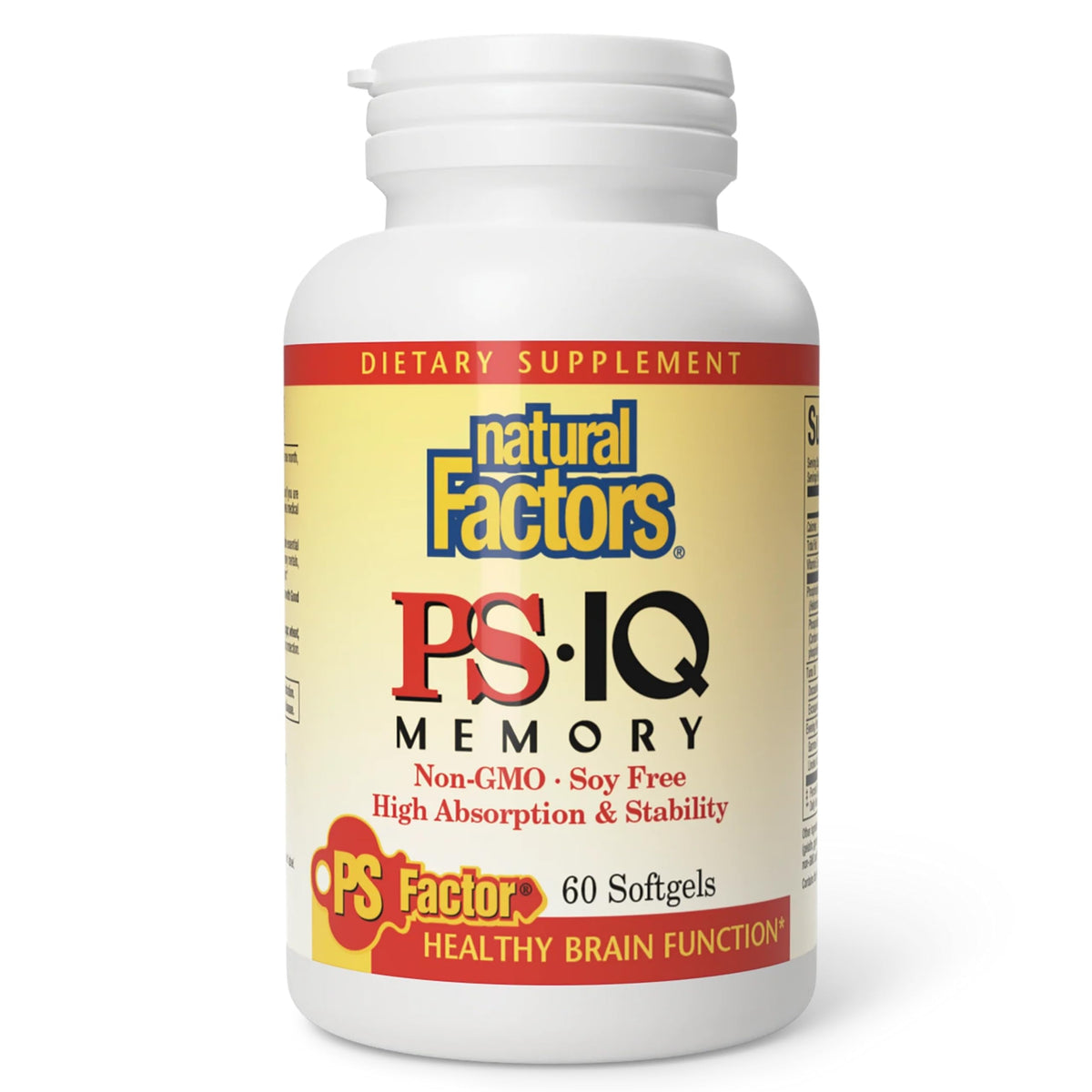 Natural Factors PS-IQ Mémoire 25 mg 60 capsules molles vue de face