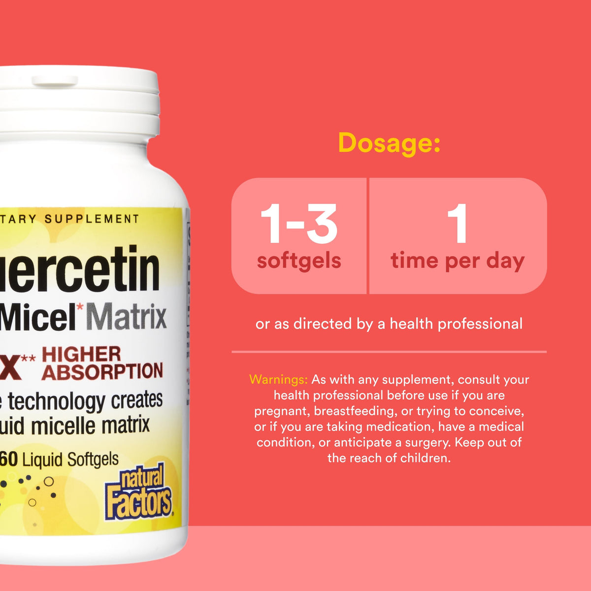 Natural Factors Quercetin LipoMicel Matrix 250 mg gélules molles côté