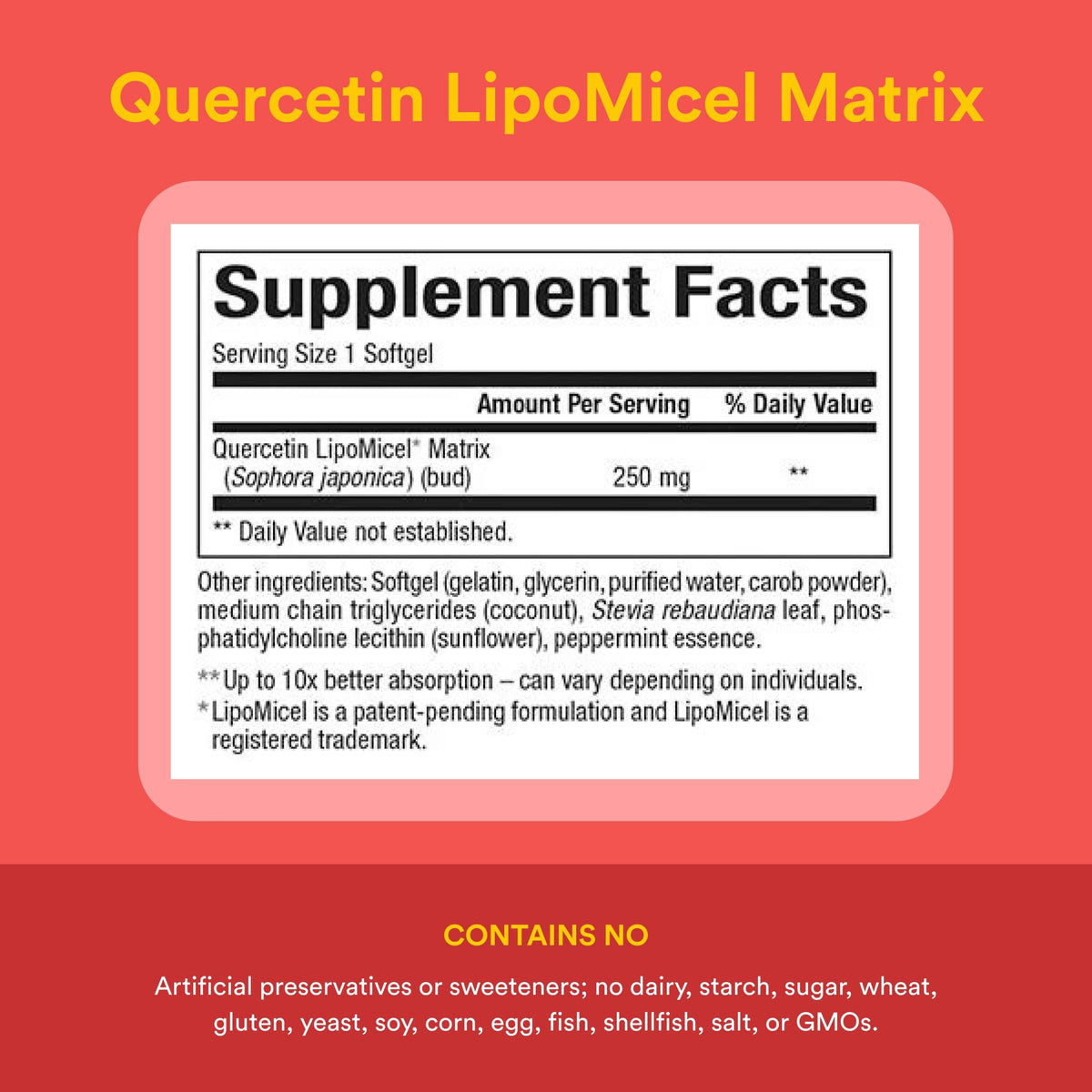 Natural Factors Quercetin LipoMicel Matrix 250 mg gélules molles ouvertes