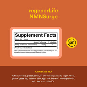 Natural Factors Regenerlife NMN 500MG capsules végétariennes sur un fond neutre